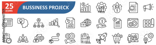 Business project icon set. Contain icons related to project, task, plan, process, performance, productivity, strategy, goal