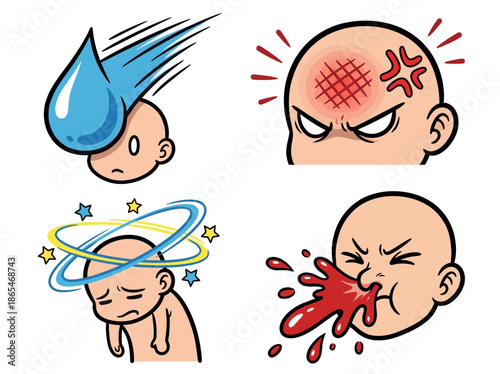 Illustration of Cancer Treatment and Side Effects on a Person's Head and Face