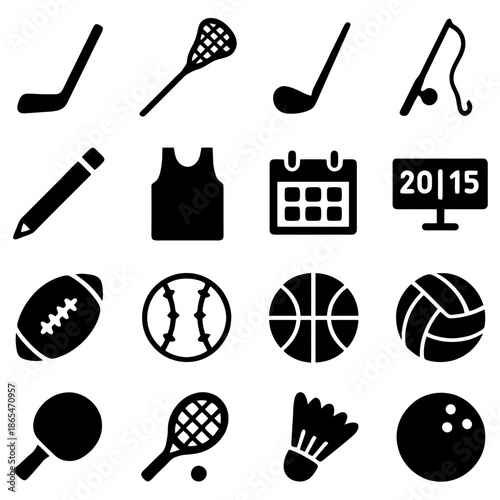 Sporting Icon Collection: A meticulously curated array of iconic symbols and illustrations, representing the diverse world of sports. perfect for sports related media or design.