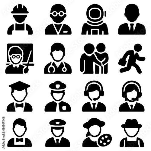Occupational Icons: A visual collection of various professional silhouettes, each representing a unique career path. A concise and informative depiction of diverse occupations.