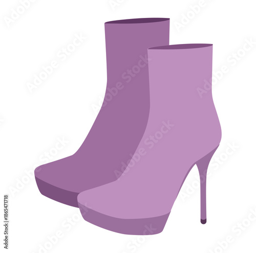 Purple platform stiletto heel boot women color pair. Bold platform with pointed heel for elegance, luxury. Technical fashion illustration CAD mockup refined vector men unisex isolated modern style