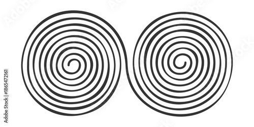 Double hand drawn spiral shape isolated on white background. Curly optic illusion design element. Brain work concept. Whirlpool, dizzy or tornado symbol. Vector graphic illustration.