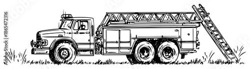 Heavy duty utility truck with a large ladder in doodle style