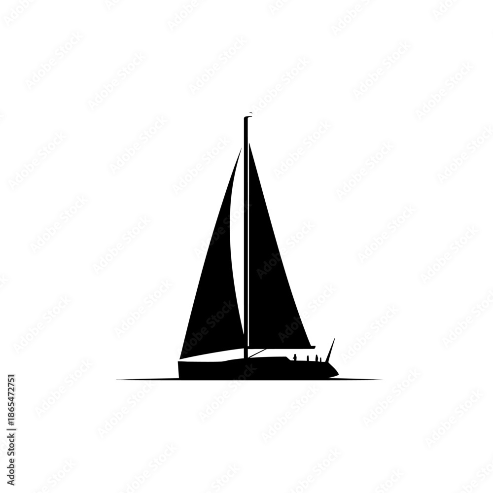 Fototapeta premium Vector icons Silhouette of a Majestic Sailboat Navigating Calm Waters. EPS Editable