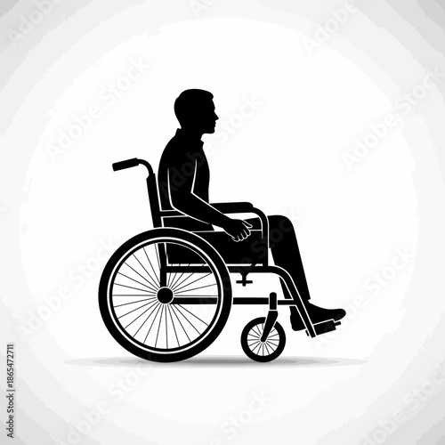Vector icons Silhouette of a disabled man sitting in a wheelchair vector illustration. EPS Editable