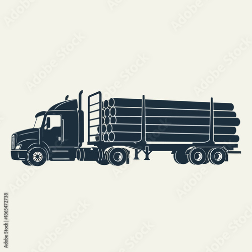 Vector icons Silhouette of a Logging Truck Carrying a Load of Large Pipes. EPS Editable