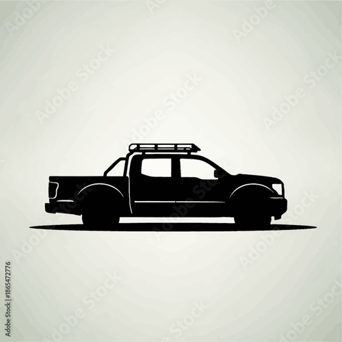 Vector icons Silhouette of a Modern Pickup Truck with Roof Rack. EPS Editable