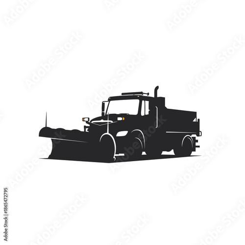 Vector icons Silhouette of a Snow Plow Truck Ready for Winter Service. EPS Editable