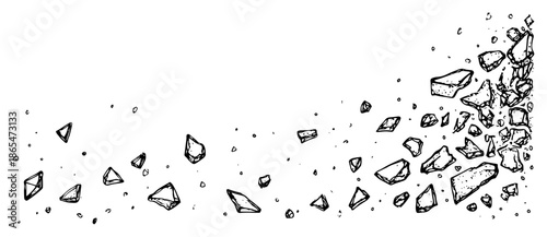 Scattered rock debris and fragments floating in the air sketch