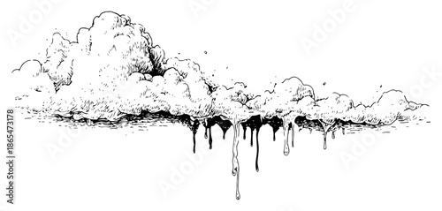 Surreal melting clouds with dripping liquid drops in sketch style