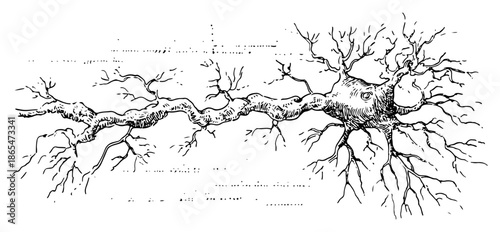 Long twisted tree root or biological neuron cell sketch