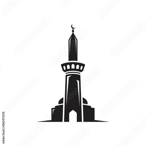 Vector icons Simple black mosque silhouette icon with minaret and crescent moon symbol. EPS Editable