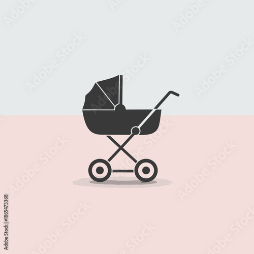 Vector icons Simple black silhouette icon of a baby stroller or pram on a light background. EPS Editable