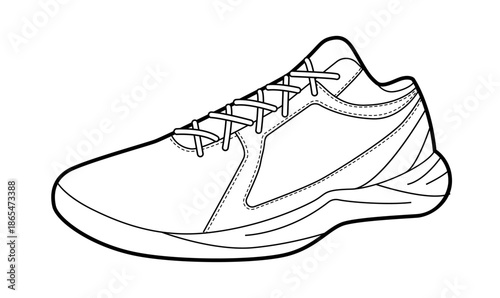 Basketball sneaker shoe single sketch. Dynamic sport footwear for training, playground, active youth look for man woman. Technical fashion illustration, CAD mockup, clean vector isolated sporty style.