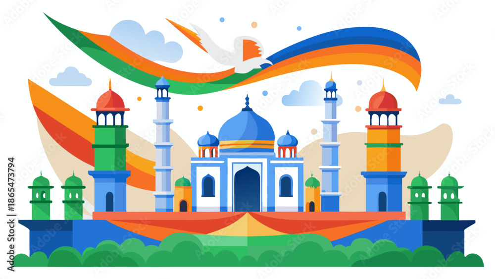 Fototapeta premium Vibrant Indian Taj Mahal National Celebration Illustration with vector illustration