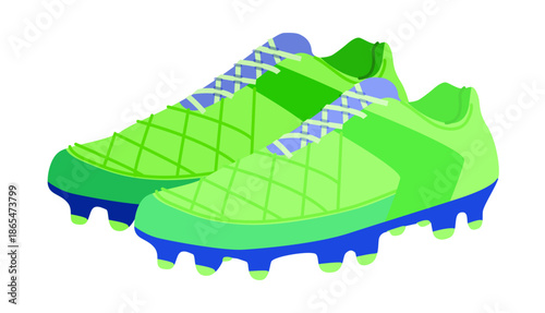 Soccer sneaker shoe flat pair. Comfortable game footwear for league play, school team, active wardrobe, man woman unisex. Technical fashion illustration, CAD mockup, soft vector isolated modern style.