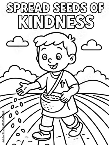 Planting Seeds of Kindness: An illustrative depiction of a young individual sowing seeds of goodwill, promoting positivity and compassion through a symbolic act.