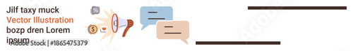 Online communication, messaging apps, digital feedback, customer support, virtual discussions, collaborative tools. Speech bubbles with icons and text. Online communication and messaging