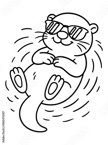 Cool Otter's Daydream: An adorable otter in sunglasses floats blissfully, embodying relaxation and leisure.