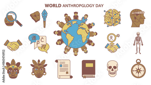 World Anthropology Day Icons: Diversity, Culture, Science, History, and Global Connection