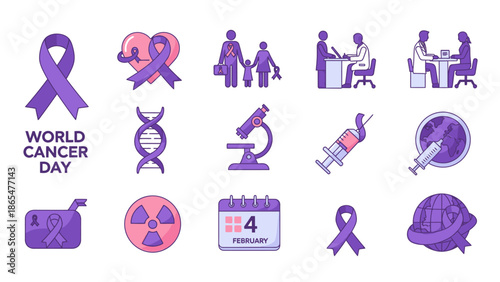 World Cancer Day Icons: Awareness, Medical Research, and Support