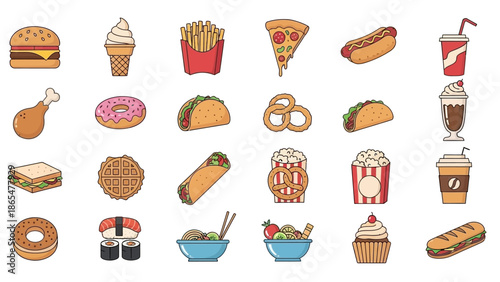Assorted Fast Food Items and Desserts.