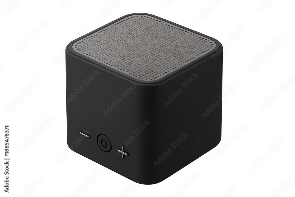Fototapeta premium Portable cube bluetooth speaker playing wireless audio