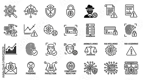 Collection of Black and White Security Icons.