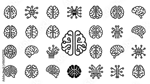 Collection of Brain Illustrations in Various Styles.