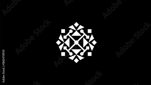Modern geometric pattern with white shapes on black background