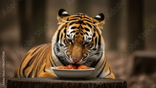 tiger eating in a forest