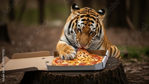 tiger eating in a forest