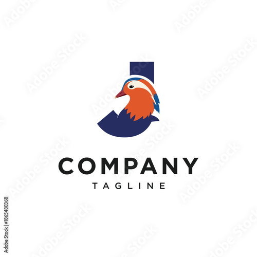 Letter J Mandarin Duck Logo Icon Vector