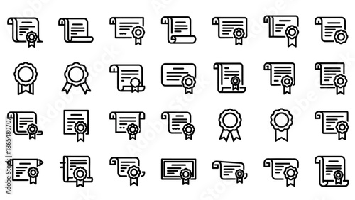 Collection of Certificate and Award Icons.