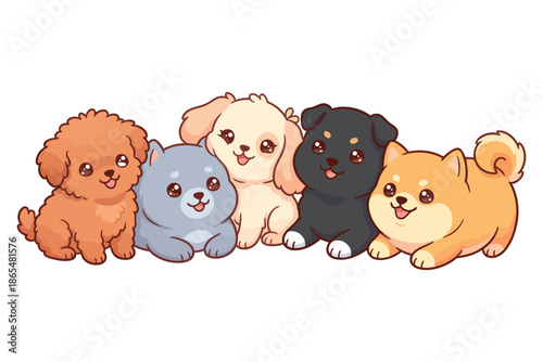 Adorable Group of Cute Puppies Smiling and Looking at Viewer