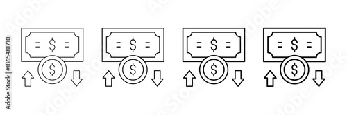 Cash Flow Icons Vector Set In Different Stroke Line Style