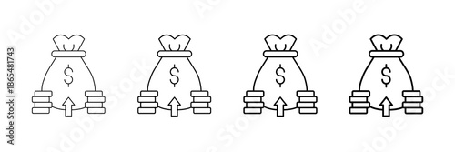 Revenue Bag Icons Vector Set In Different Stroke Line Style