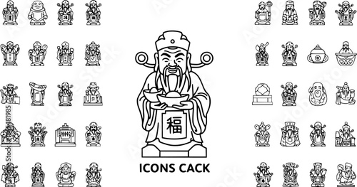 Chinese God of Wealth (Caishen)  Traditional Fortune Blessing Icons Set