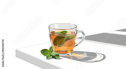 A glass of refreshing mint tea with fresh mint leaves.
