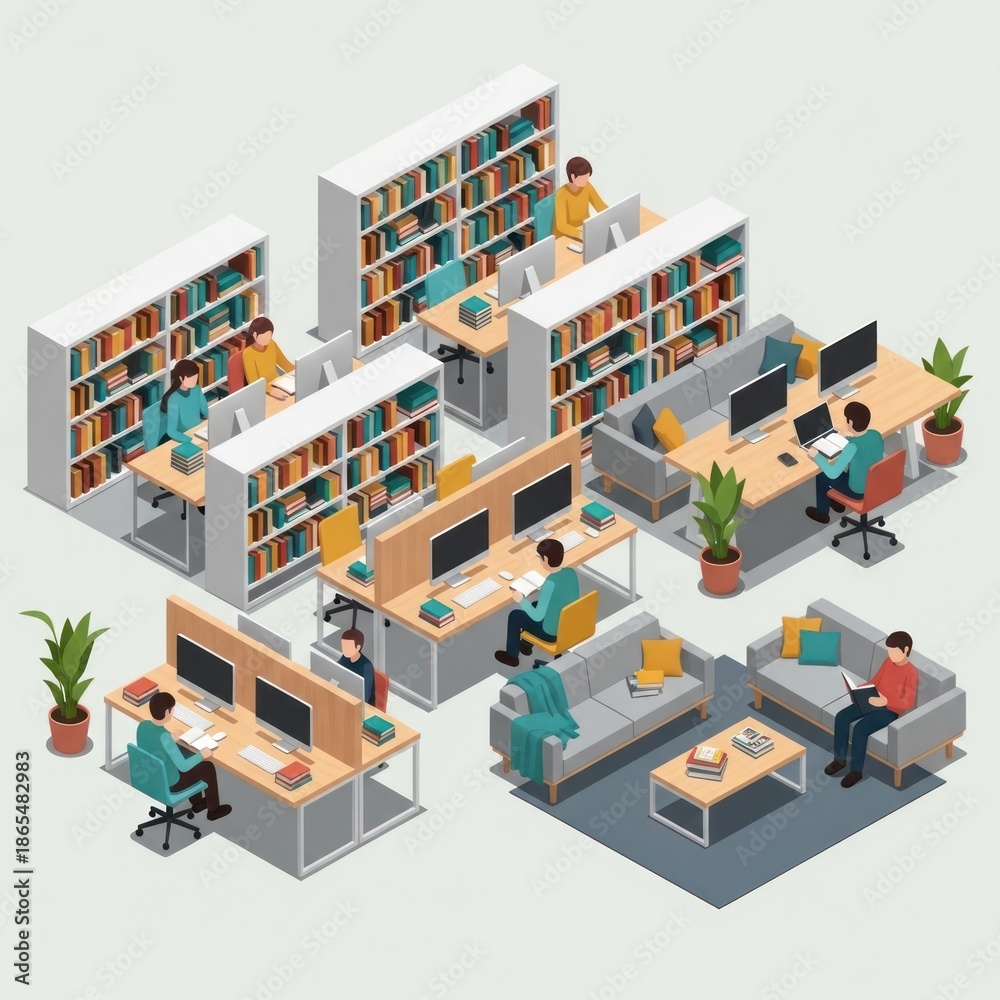 Obraz premium Modern Office Library Workspace with People.