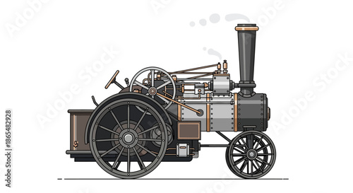 Illustration of a vintage steam engine on a white background
