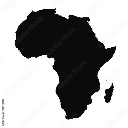 A striking black silhouette depicts the continent of africa in its entirety