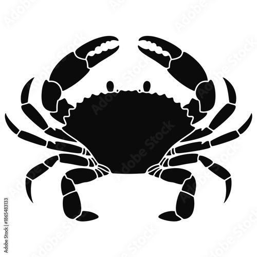 A striking black and white illustration of a realistic looking crab