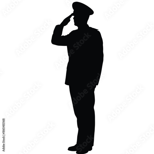 Silhouette of a soldier in uniform giving a respectful salute