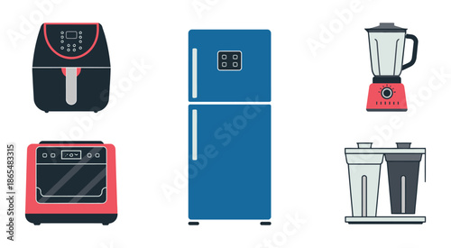 Household Kitchen Appliance Icons, Showing Common Home Electronics