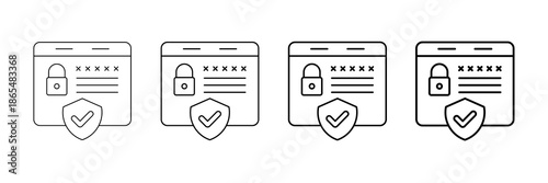 Secure Login Icons Vector Set In Different Stroke Line Style