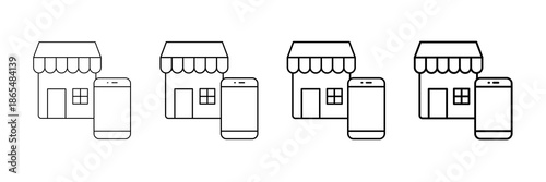 Social Shop Icons Vector Set In Different Stroke Line Style