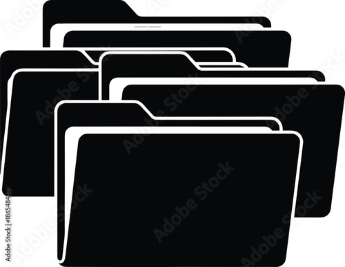Stacked file folders silhouette representing document management, data organization, office files, digital storage system, archive structure, business administration concept vector illustration