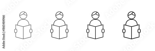 Reading Book Icons Vector Set In Different Stroke Line Style