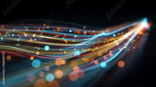 Dynamic Light Trails, Abstract Lines, Studio, Illustration, Digital Flow, Side View, Technology Concept
